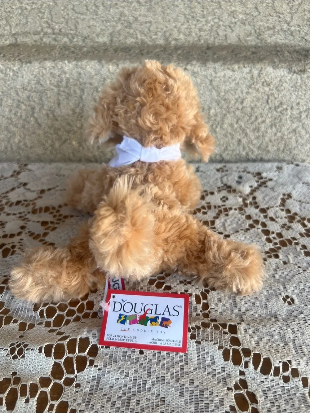 Plush Tan Poodle Dog Toy with 'Health' Bandana